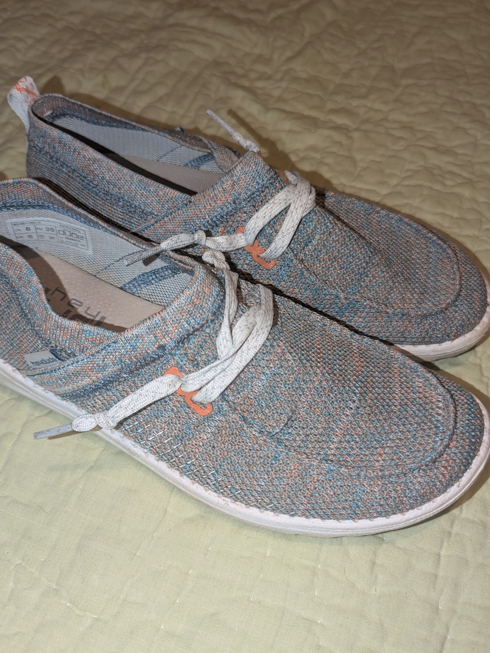 Hey Dude Women's Knit Sneakers in Blue-Grey and Peach